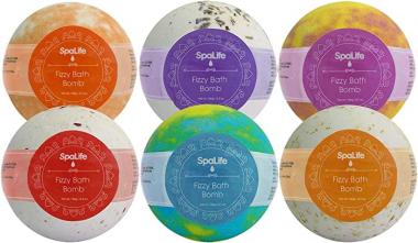 SpaLife Assorted Bath Bombs 6 Piece Set (Candy, Chamomile, Lavender, Orange, Peppermint, Rose)