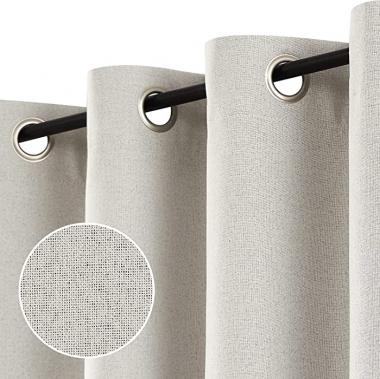 FMFUNCTEX Natural Linen Blackout Curtains 63inch Short Curtain Drapes for Bedroom Living Room Thermal Window Curtains Draperies Grommet Top, 2 Panels