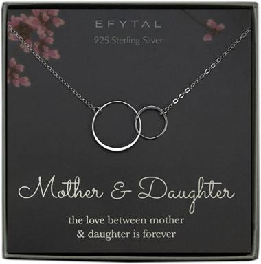EFYTAL Mother Daughter Necklace - Sterling Silver Two Interlocking Infinity Circles, Mom Necklace, Daughter Gift from Mom, Mothers Day Necklace, Mom and Daughter Necklace