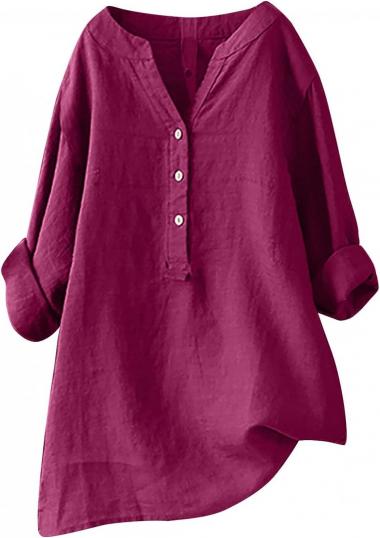 ZunFeo Linen Shirts for Women Loose Fit Button V Neck Blouses and Tops Dressy Rolling Elbow Sleeve Tshirt Shirts Trendy 2023