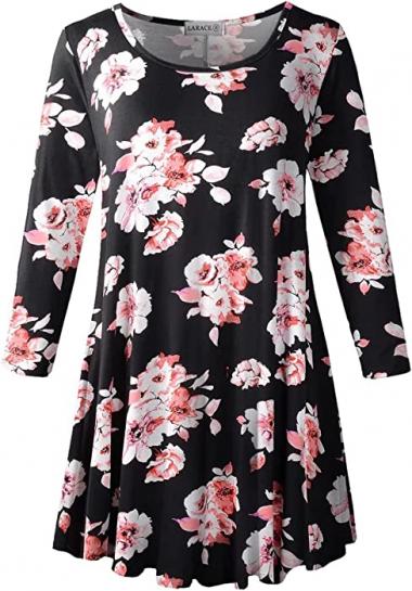 LARACE Women 3/4 Sleeve Tunic Top Loose Fit Flare T-Shirt