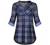Miusey Womens Mandarin Collar Plaid Roll Sleeve V Neck Flowy Loose Tunic Blouse