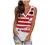 Fashion Women Tank American Flag Print Lace Tops Insert V-Neck Shirt Blouse