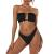ZAFUL Women's Strapless Ribbed Tie Back Ruffle Cutout Bandeau Bikini Set Swimsuit