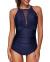 Tempt Me Women One Piece Swimsuit High Neck Plunge Mesh Ruched Monokini Swimwear
