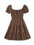 SheIn Women's Short Puff Sleeve Ruched Mini A Line Dress Ruffle Tie Front Square Neck Short Dresses
