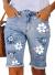 Sidefeel Women Bermuda Shorts Denim Destroyed Raw Hem Shorts Jeans