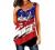 Fashion Women Tank American Flag Print Lace Tops Insert V-Neck Shirt Blouse