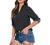 Pinspark Womens Roll Up Sleeve Button Down Shirts V Neck Blouses for Work Office Business Casual S-XXL