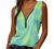 Women's Scoop Neck Casual Sleeveless Shirts Vintage Aesthetic Printing Zipper Plunge Summer Tank Tops and Blouses