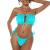ZAFUL Women's Strapless Ribbed Tie Back Ruffle Cutout Bandeau Bikini Set Swimsuit