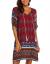 Halife Women's Vintage Ethnic Style Printed Tassel Tie Neck Loose Fit Bohemian Tunic Dress