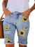 Sidefeel Women Bermuda Shorts Denim Destroyed Raw Hem Shorts Jeans