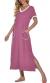 PrinStory Womens Long Nightgown Short Sleeve Nightshirt V-Neck Soft Loungewear Casual Sleepwear With Pockets