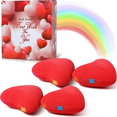 Valentine's Day Hearts Shape Bath Bombs Gift Set 4 x 4oz Gift Idea for Women Teens Girlfriend Kids Colorful Bubble and Bath Bomb with Moisturizing Essential Oil for Shower Home Shower Steamer Spa