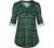 Miusey Womens Mandarin Collar Plaid Roll Sleeve V Neck Flowy Loose Tunic Blouse