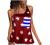 Fashion Women Tank American Flag Print Lace Tops Insert V-Neck Shirt Blouse