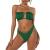 ZAFUL Women's Strapless Ribbed Tie Back Ruffle Cutout Bandeau Bikini Set Swimsuit