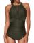 Tempt Me Women One Piece Swimsuit High Neck Plunge Mesh Ruched Monokini Swimwear