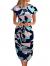TEMOFON Women's Dresses Summer Floral Geometric Pattern Short Sleeve Midi V-Neck Casual Dress with Belt S-2XL