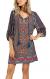 Women Bohemian Neck Tie Vintage Printed Ethnic Style Summer Shift Dress