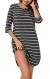 Vlazom Women’s Nightgowns Soft Cotton Stripe Nightdress 3/4 Sleeve Night Shirt Sleepwear with Pockets