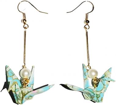 Fenix-us Cute Paper Crane Dangle Earrings Handmade Bird Drop Earrings Pink Blue Purple Animal Origami Tassel Earrings for Women Girls Ladies Jewelry Decoration-Blue Blue,Pink,Purple
