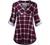 Miusey Womens Mandarin Collar Plaid Roll Sleeve V Neck Flowy Loose Tunic Blouse