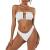 ZAFUL Women's Strapless Ribbed Tie Back Ruffle Cutout Bandeau Bikini Set Swimsuit