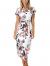 TEMOFON Women's Dresses Summer Floral Geometric Pattern Short Sleeve Midi V-Neck Casual Dress with Belt S-2XL