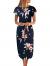 TEMOFON Women's Dresses Summer Floral Geometric Pattern Short Sleeve Midi V-Neck Casual Dress with Belt S-2XL