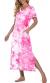 PrinStory Womens Long Nightgown Short Sleeve Nightshirt V-Neck Soft Loungewear Casual Sleepwear With Pockets