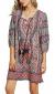 Women Bohemian Neck Tie Vintage Printed Ethnic Style Summer Shift Dress