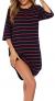 Vlazom Women’s Nightgowns Soft Cotton Stripe Nightdress 3/4 Sleeve Night Shirt Sleepwear with Pockets