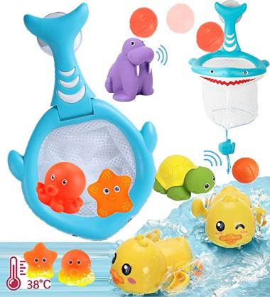 Bath Toys Set for Toddlers 3 4 5 6 Years with Bath Toy Storage Pool Toys for Toddlers Water Toys Shark Toys Basketball Hoop Toddler Girl Toys Baby Toys Bulk Toys Set