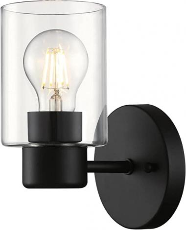 Westinghouse Lighting 6115500 Sylvestre Transitional One-Light Indoor Wall Light Fixture, Matte Black Finish, Clear Glass