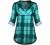 Miusey Womens Mandarin Collar Plaid Roll Sleeve V Neck Flowy Loose Tunic Blouse