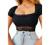 Remidoo Women's Casual Square Neck Lace Hem Short Sleeve Ribbed Knit Crop Top T Shirt
