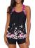 Aleumdr Womens Blouson Striped Printed Strappy T-Back Push up Tankini Top with Shorts