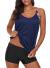 Aleumdr Womens Blouson Striped Printed Strappy T-Back Push up Tankini Top with Shorts