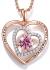 JD&P Rose Gold Love Heart Long Pendant Necklace for Women Girls with Zirconia Birthstone, Christmas Birthday Mothers Day Jewelry Gifts for Mom Grandma, Valentines Day Gifts for Her