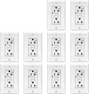 TOPELE 20Amp GFCI Outlet 125 Volt Tamper-Resistant, Weather-Resistant Receptacle, LED Indicator Lights, 1 Wall Plate and Screws Included, White, Pack of 10, UL Listed