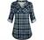 Miusey Womens Mandarin Collar Plaid Roll Sleeve V Neck Flowy Loose Tunic Blouse