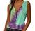 Women's Scoop Neck Casual Sleeveless Shirts Vintage Aesthetic Printing Zipper Plunge Summer Tank Tops and Blouses