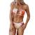 ZAFUL Women's Strapless Ribbed Tie Back Ruffle Cutout Bandeau Bikini Set Swimsuit