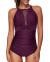 Tempt Me Women One Piece Swimsuit High Neck Plunge Mesh Ruched Monokini Swimwear