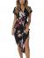 TEMOFON Women's Dresses Summer Floral Geometric Pattern Short Sleeve Midi V-Neck Casual Dress with Belt S-2XL