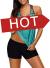 Aleumdr Womens Blouson Striped Printed Strappy T-Back Push up Tankini Top with Shorts