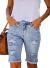 Sidefeel Women Bermuda Shorts Denim Destroyed Raw Hem Shorts Jeans