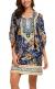 Women Bohemian Neck Tie Vintage Printed Ethnic Style Summer Shift Dress